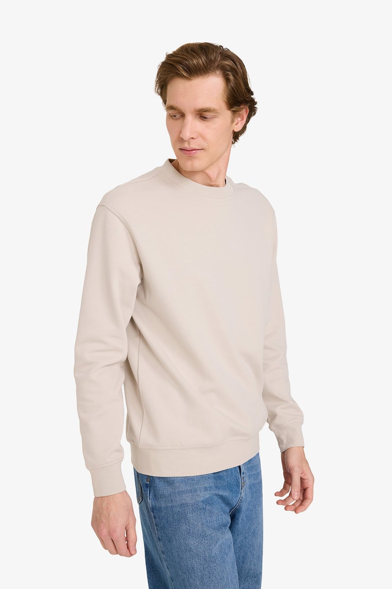 DeFacto Beige Man Basic Crew Neck Sweatshirt Casual - Image 3